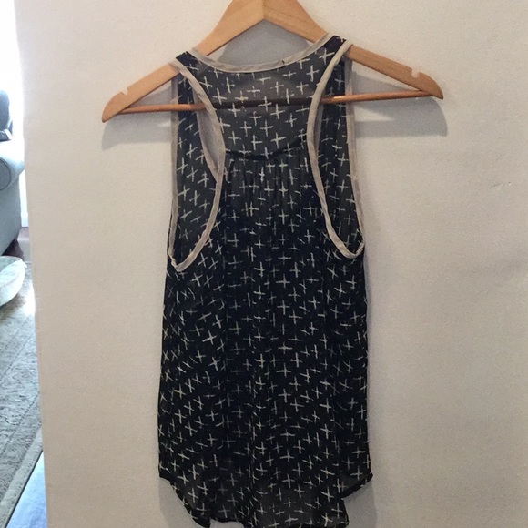 Sheer tank top / Cream and black with gold buttons - Picture 2 of 4